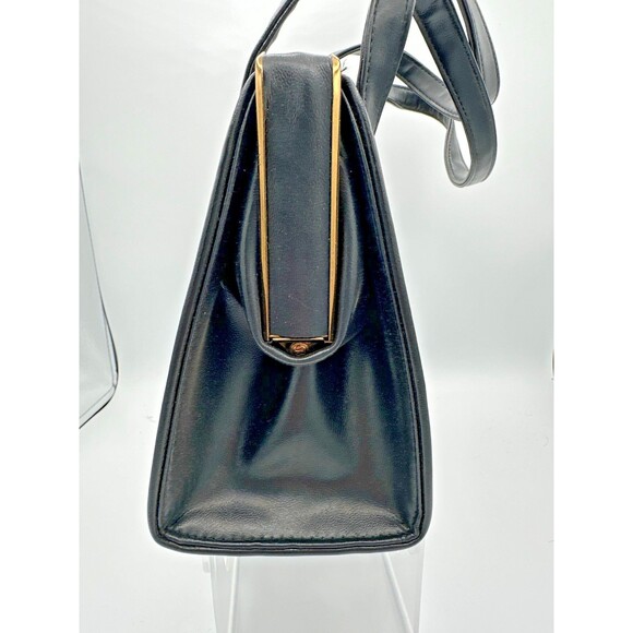 Vintage Best Black Structured Handbag Gold Frame Talon Zippers Mid Century - Picture 5 of 12